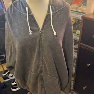 Kohls SO Gray Zip-Up Hoodie with White Drawstrings nwt